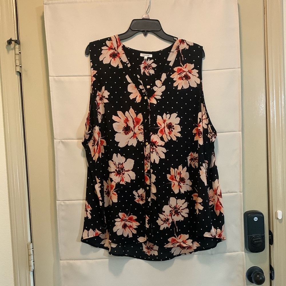 Maurices Floral Sleeveless Blouse Plus Size 3x Black Pink Polka Dot Top